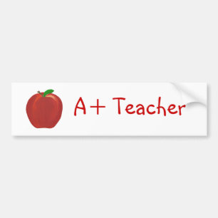 Rode appel, A+ bumperstickers voor leraren