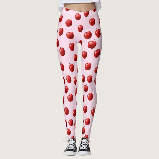 Rode appel aquarelpatroon stropdas leggings (Voorkant)