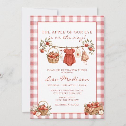 Rode appel baby shower appel van onze ogen kaart (Voorkant)