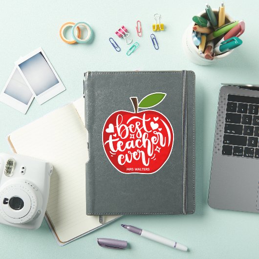 Rode Appel Beste Leraar Ooit Aangepaste Naam Typog Sticker (iPad Cover)