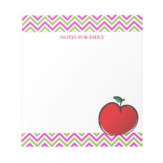 Rode Appel Chevron Patroon Persoonlijk Monogram Notitieblok (Voorkant)