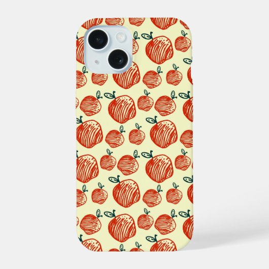 Rode Appel Doodle Patroon iPhone 15 Case (Achterkant)