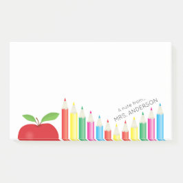 Rode appel en gekleurde potloden Persoonlijke leer Post-it® Notes