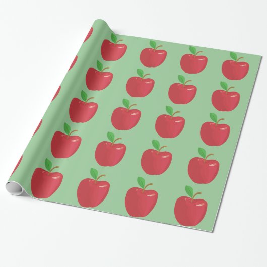 Rode appel en groene bladgroen cadeau cadeaupapier (Uitgerold)