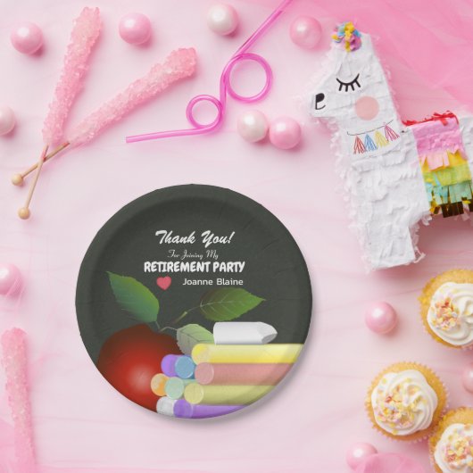 Rode appel en krijt | Gepensioneerde leraar Papieren Bordje (Feest)