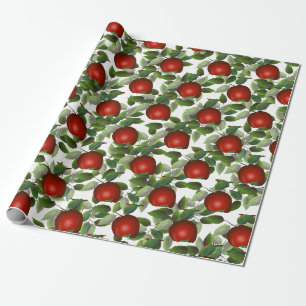 Rode Appel Groene Bladeren Cadeaupapier