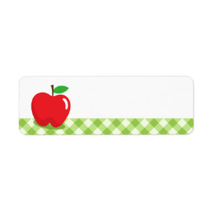 Rode appel groene gingham patroonblanco etiket