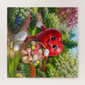 Rode appel in de bloementuin legpuzzel (Horizontaal)