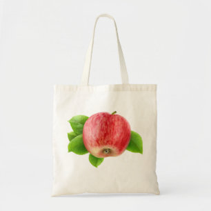 Rode appel met bladeren tote bag