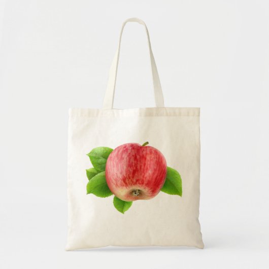 Rode appel met bladeren tote bag (Voorkant)