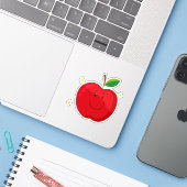 Rode appel met blij gezicht sticker (Laptop met iPhone)