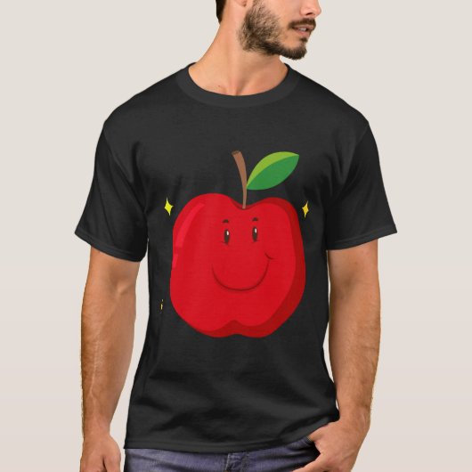 Rode appel met blij gezicht t-shirt (Voorkant)
