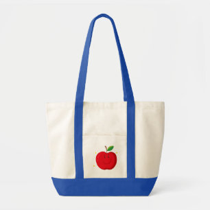Rode appel met blij gezicht tote bag