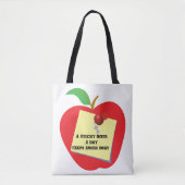 Rode appel met gele plakbriefje tote bag (Voorkant)
