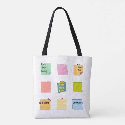 Rode appel met gele plakbriefje tote bag (Achterkant)