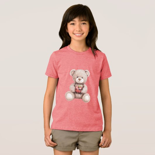 Rode appel per dag Crème Teddybeer Tri-Blend Shirt (Voorkant volledig)