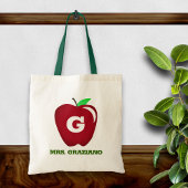 Rode appel van de leraar tote bag