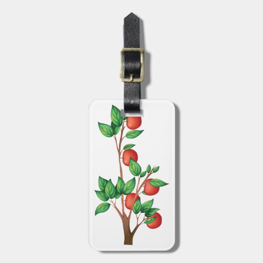 Rode appelboomtak vers fruit en groene bladeren bagagelabel (Voorkant verticaal)