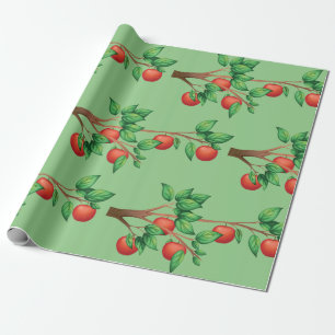 Rode appelboomtak vers fruit en groene bladeren cadeaupapier
