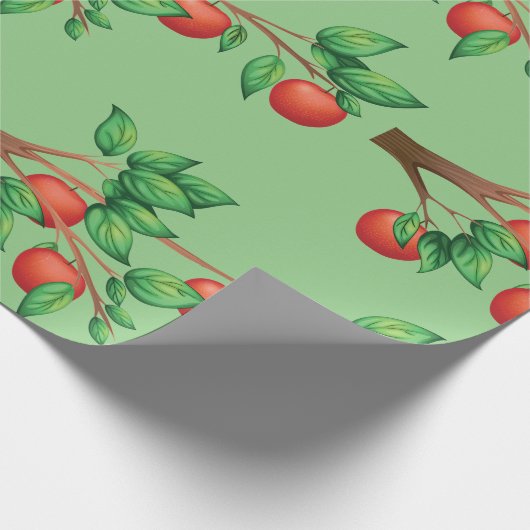 Rode appelboomtak vers fruit en groene bladeren cadeaupapier (Hoek)