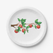 Rode appelboomtak vers fruit en groene bladeren papieren bordje (Voorkant)