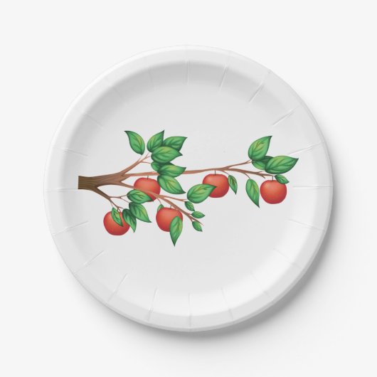 Rode appelboomtak vers fruit en groene bladeren papieren bordje (Voorkant)