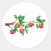 Rode appelboomtak vers fruit en groene bladeren ronde sticker (Voorkant)