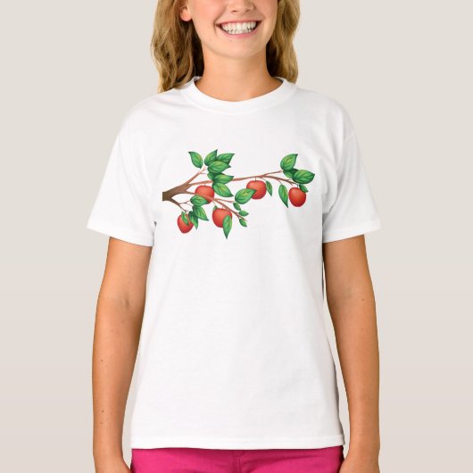 Rode appelboomtak vers fruit en groene bladeren t-shirt (Voorkant)