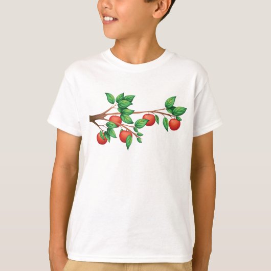 Rode appelboomtak vers fruit en groene bladeren t-shirt (Voorkant)
