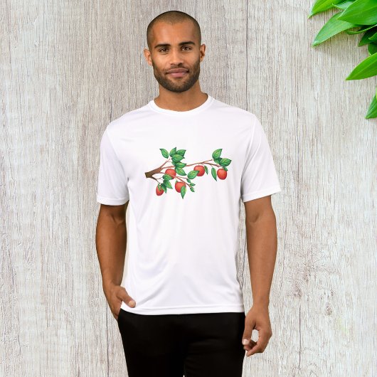 Rode appelboomtak vers fruit en groene bladeren t-shirt