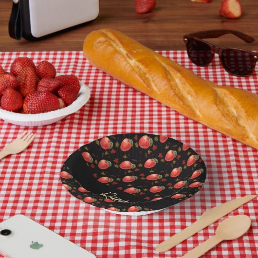 Rode appelen en zwarte bladeren papieren kommen (Picknick)