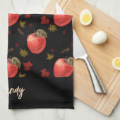 Rode appelen en zwarte bladeren theedoek (Quarter Fold)