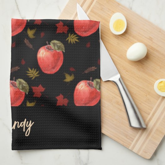 Rode appelen en zwarte bladeren theedoek (Quarter Fold)