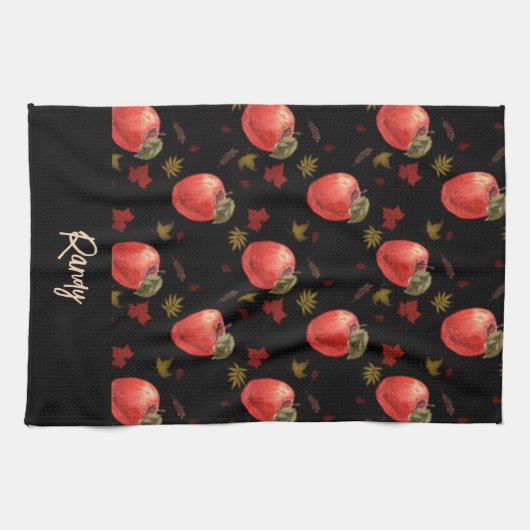 Rode appelen en zwarte bladeren theedoek (Horizontaal)