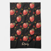 Rode appelen en zwarte bladeren theedoek (Verticaal)