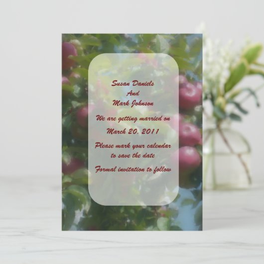 Rode appels aan de boom Trouw save the date Kaart (Staand voorkant)