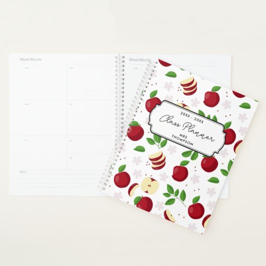 Rode appels, bloesems en groen leraar planner (Display)