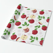 Rode appels, bloesems en groen patroon cadeaupapier (Uitgerold)
