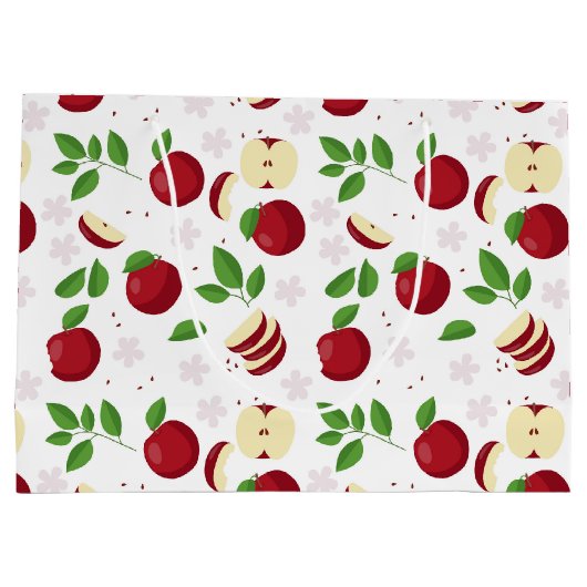 Rode appels, bloesems en groen patroon groot cadeauzakje (Achterkant)