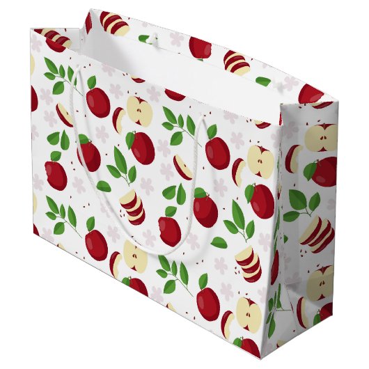 Rode appels, bloesems en groen patroon groot cadeauzakje (Achterkant Gekanteld)