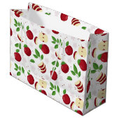 Rode appels, bloesems en groen patroon groot cadeauzakje (Voorkant Gekanteld)