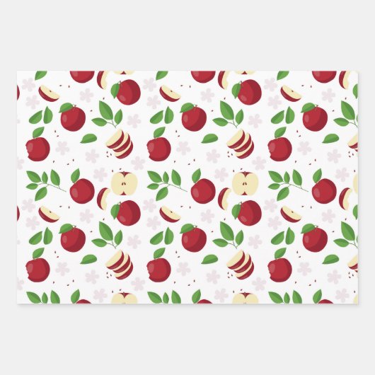 Rode appels, bloesems en groen patroon inpakpapier vel (Voorkant 2)