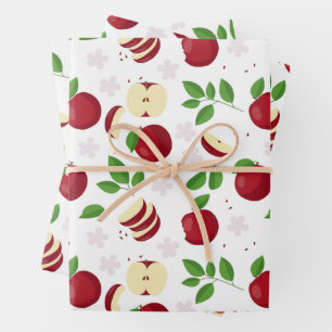 Rode appels, bloesems en groen patroon inpakpapier vel