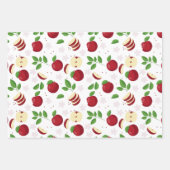 Rode appels, bloesems en groen patroon inpakpapier vel (Voorkant)