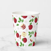Rode appels, bloesems en groen patroon papieren bekers (Achterkant)