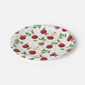 Rode appels, bloesems en groen patroon papieren bordje (Gekanteld)