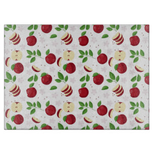 Rode appels, bloesems en groen patroon snijplank