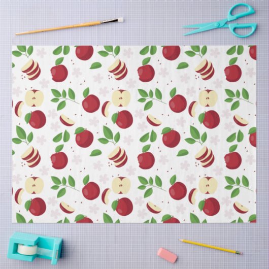 Rode appels, bloesems en groen patroon tissuepapier (Craft)