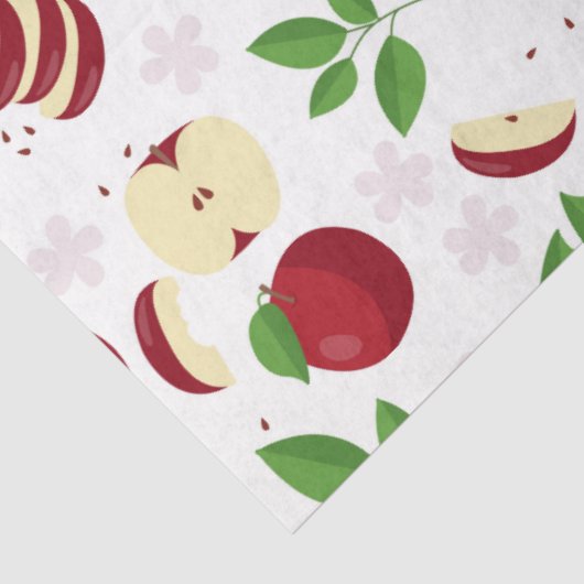 Rode appels, bloesems en groen patroon tissuepapier (Detail)