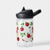 Rode appels, bloesems en groen patroon waterfles (Links)